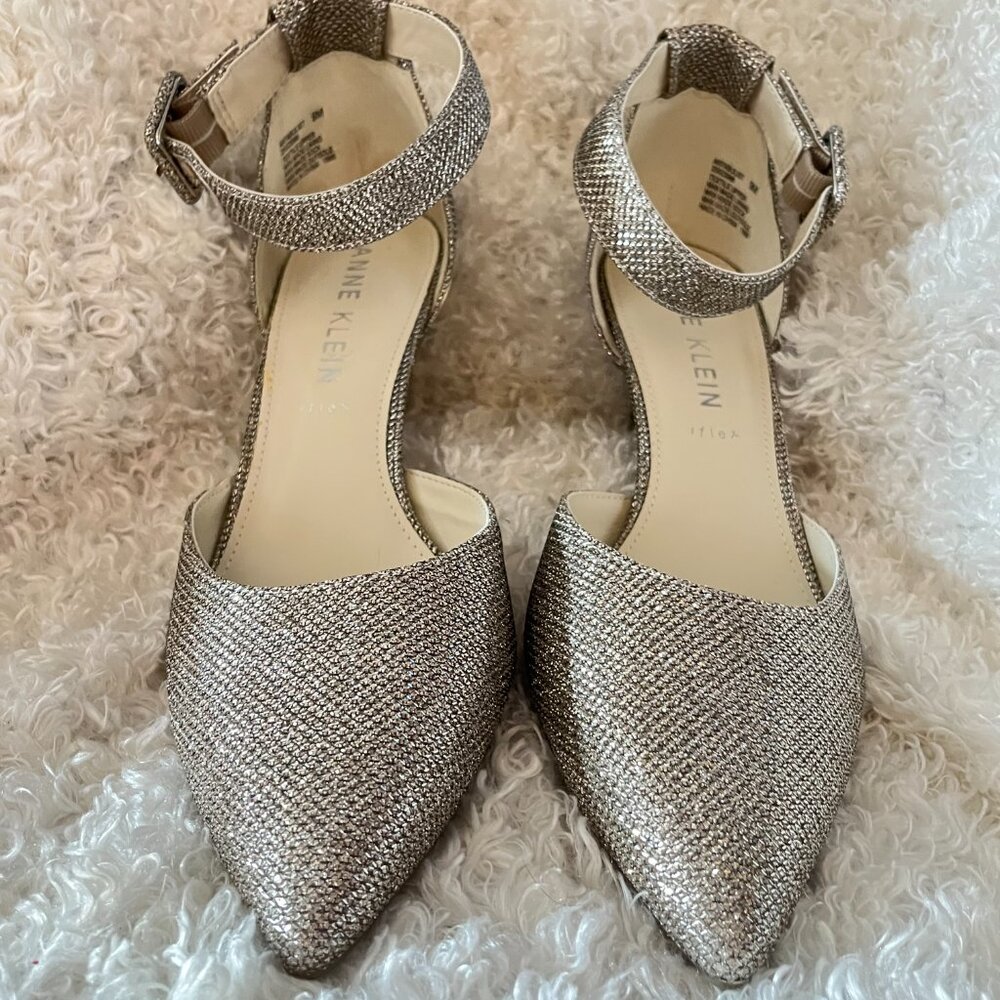 ANNE KLEIN Sparkly Gold embellished ankle strap Formal